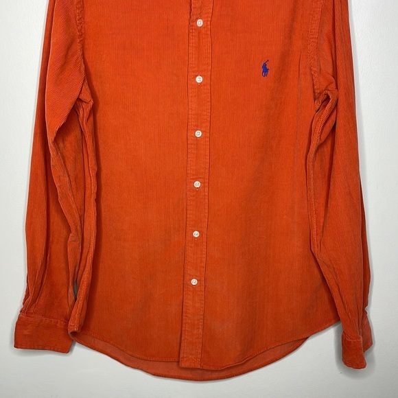 Vintage Ralph Lauren Mens Size M Orange Corduroy Long Custom Fit Button Down - Picture 4 of 11
